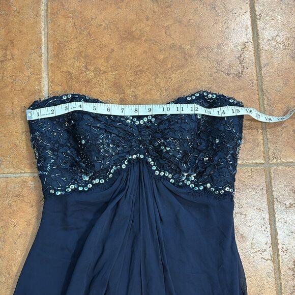 Tadashi Collection Silk Beaded Ruched Long Evening Gown Navy Blue dress Size 6 - Picture 12 of 16